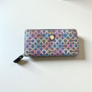 Coach Waverly Coated Canvas Accordion Zip Around Wallet 43628 Navy Card Slot